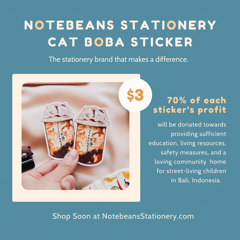 Cat Boba Sticker | Notebeans Stationery | Global Giving Donation