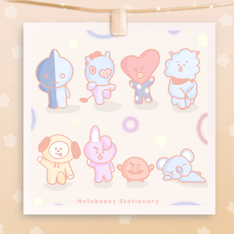BT21 Character Mini Art Print | Aesthetic Room Decor For Cute Stationery Lovers
